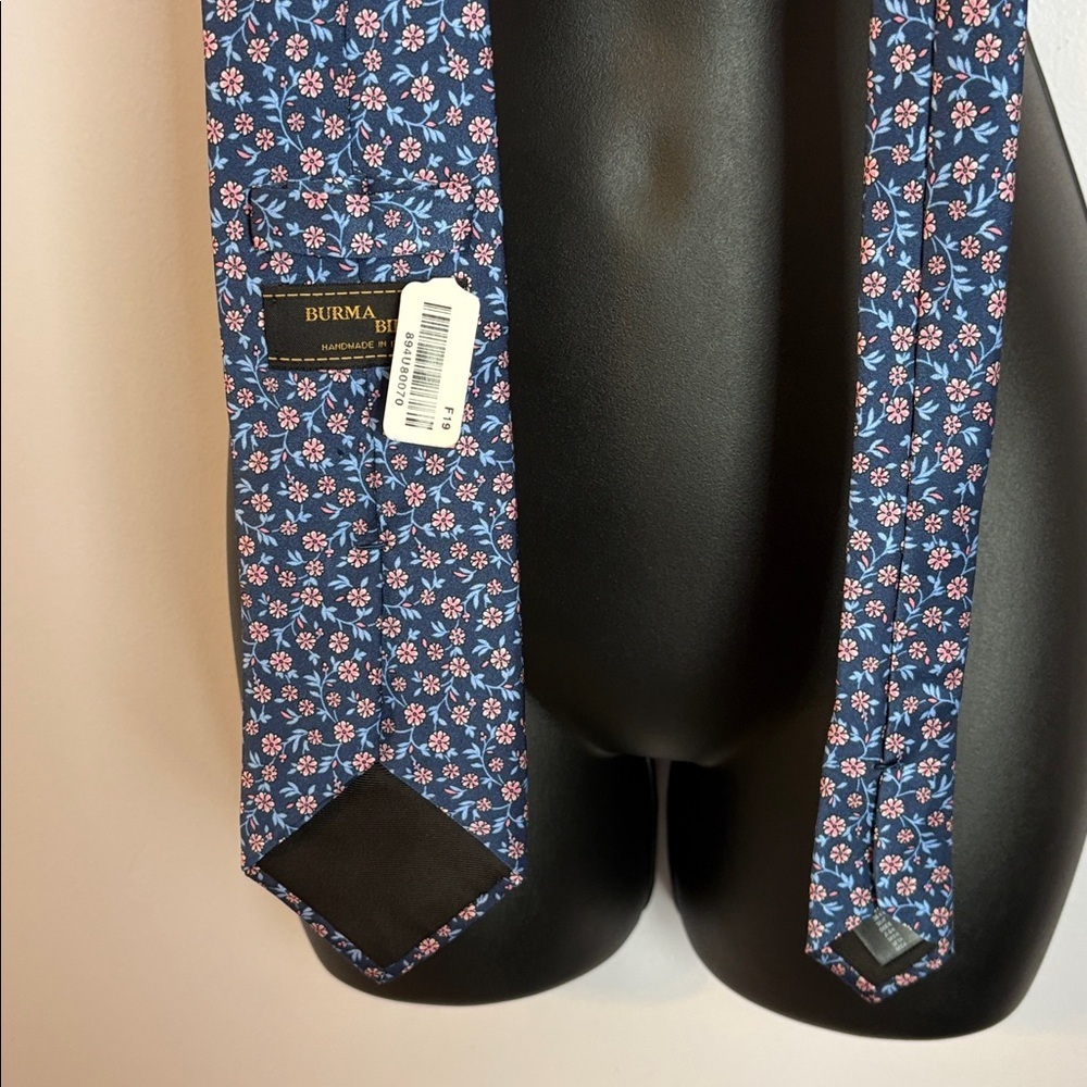 Burma Bibas Made in Italy Silk Blue Pink Floral Necktie Tie - Picture 10 of 13